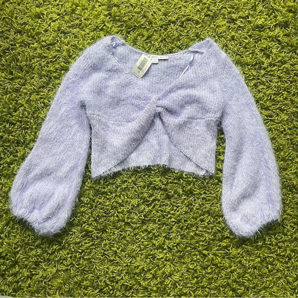 NWT CROP TOP FUZZY PURPLE SWEATER - Picture 4 of 13